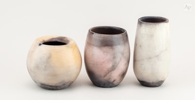 Lot 383 - LIZ ANSPOKS; a trio of smoke fired and...