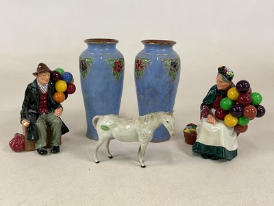 Lot 305 - ROYAL DOULTON; a pair of mottled glazed vases,...