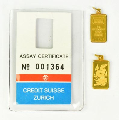 Lot 1429 - CREDIT SUISSE; two 1g 999.9 fine gold ingot...