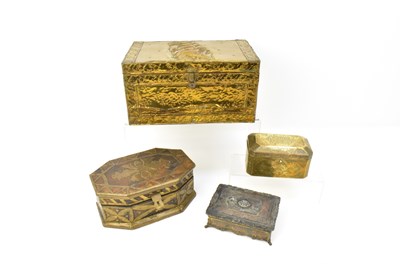 Lot 977 - Four metal-clad or embellished trinket boxes,...