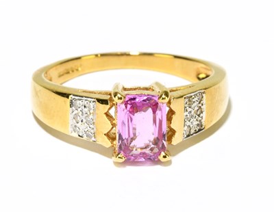 Lot 1129 - An 18ct yellow gold pink sapphire and diamond...