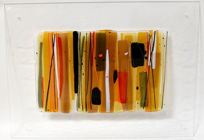 Lot 211 - A pair of decorative glass panels, with fused...