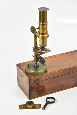 Lot 1476 - A 19th century French brass microscope, 23cm,...