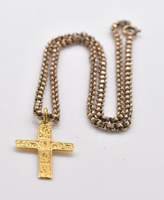 Lot 499 - A yellow metal hoop link chain suspending an...