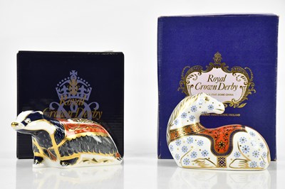 Lot 2457 - ROYAL CROWN DERBY; two paperweights comprising...