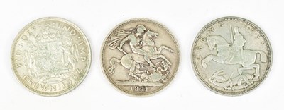 Lot 1206 - A Victorian silver crown, 1891, and two...