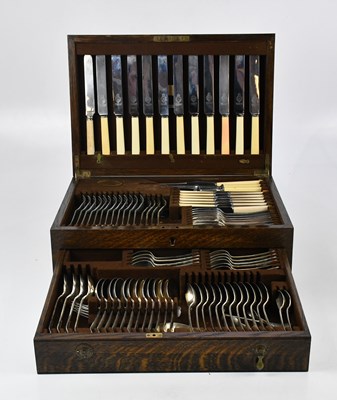 Lot 2004 - An oak cased canteen of silver plated cutlery,...