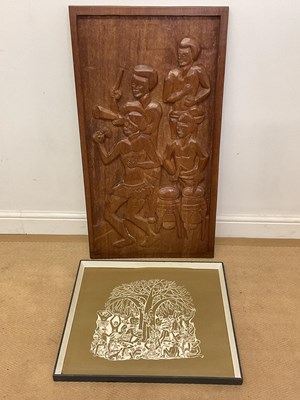 Lot 161 - An African wooden carved panel and a print of...