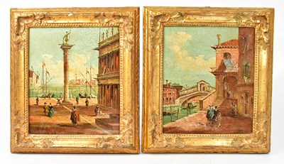 Lot 745 - A. GROSSI; a pair of oils on canvas, Venetian...