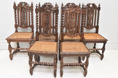 Lot 1152 - A set of six 19th century carved oak cane...