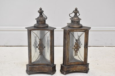 Lot 1516 - A pair of reproduction gilt metal lanterns,...