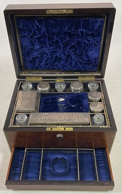 Lot 10 - A Victorian rosewood brass mounted travelling...
