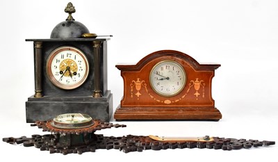 Lot 94 - A Victorian slate mausoleum clock with domed...