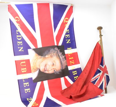 Lot 796 - A vintage red ensign flag on wooden post and a...
