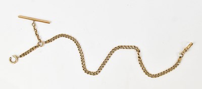 Lot 1566 - A yellow metal Albert chain with T-bar, length...