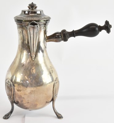 Lot 1054 - A French white metal chocolate pot with ebony...