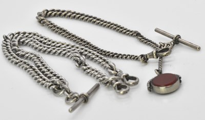 Lot 508 - A silver Albert chain with T-bar and double...