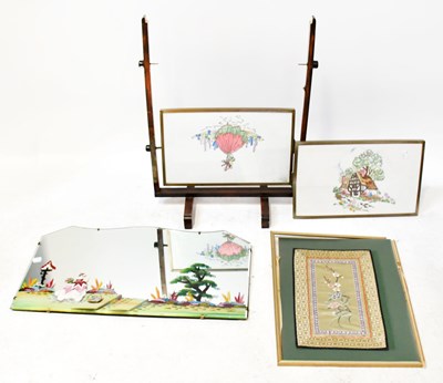 Lot 64 - A 1930s mirror painted with a scene of a lady...