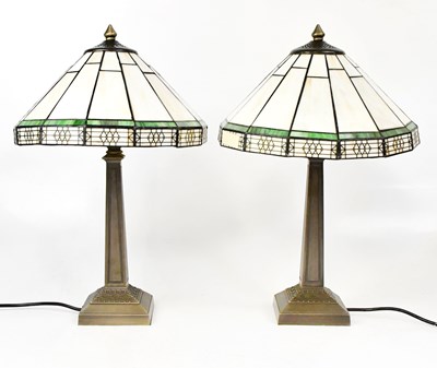 Lot 72 - A pair of Tiffany-style table lamps with cream...
