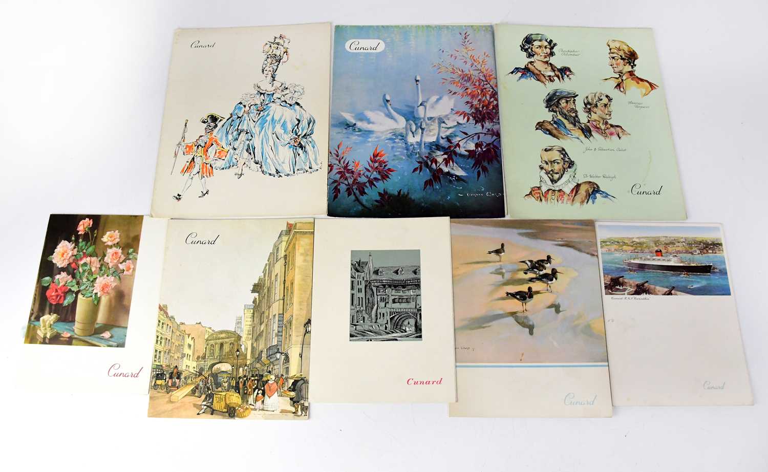 Lot 300 - CUNARD LINE; eight luncheon and dinner menus...