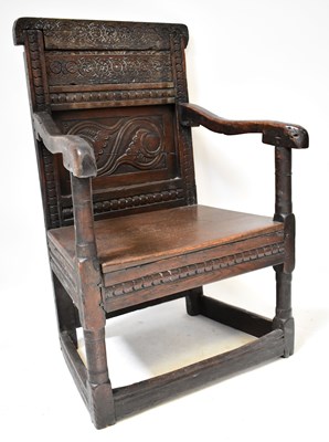 Lot 53 - A 17th century and later carved oak wainscot...