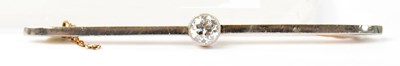 Lot 842 - A yellow metal bar brooch set with a single...