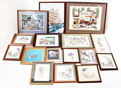 Lot 736 - Sixteen 20th century needlework and embroidery...