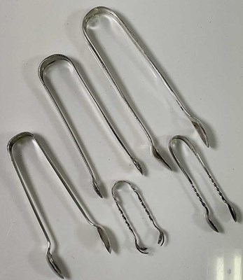 Lot 437 - Five pairs of hallmarked silver sugar nips,...