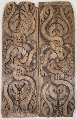 Lot 42 - A pair of 17th century carved oak panels, each...