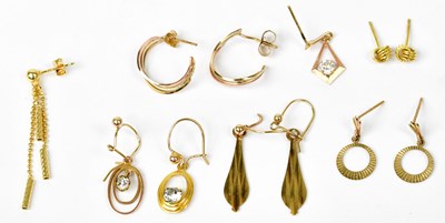 Lot 1382 - Four pairs of 9ct gold earrings, comprising...