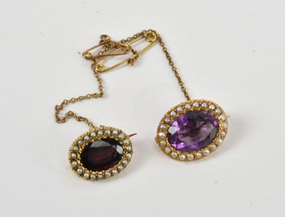 Lot 109 - Two Victorian amethyst and seed pearl brooches,...
