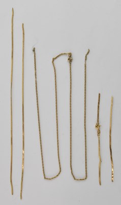 Lot 1200 - A 9ct yellow gold fine link necklace (cut),...