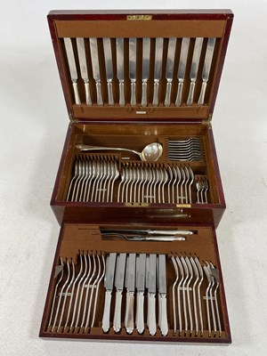 Lot 408 - MAPPIN AND WEBB; a mahogany canteen of plated...