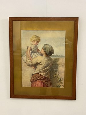 Lot 398 - UNATTRIBUTED; watercolour, a woman carrying a...