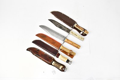 Lot 903 - Six bone-handled Bowie knives including one...