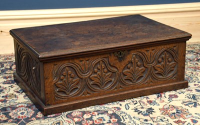 Lot 15 - An 18th century oak bible box, with later...