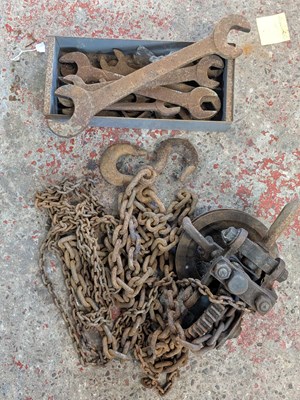 Lot 1437 - A block and tackle, together with a selection...