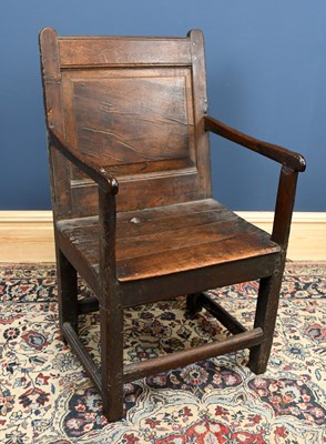 Lot 2966 - An early 18th century oak wainscot type chair,...