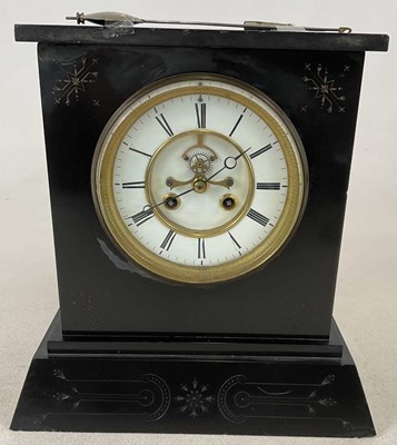 Lot 616 - A late 19th century French black slate mantel...