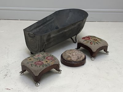 Lot 1255 - Three Victorian stools with tapestry tops and...