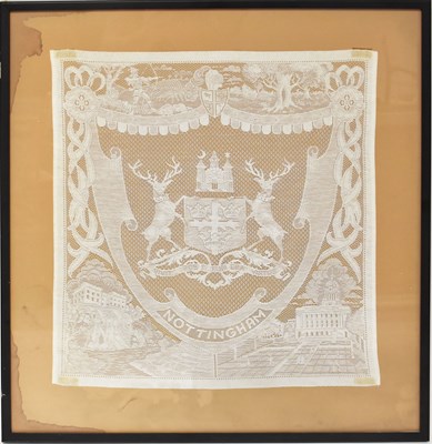 Lot 337 - A lace panel depicting heraldic dress for...