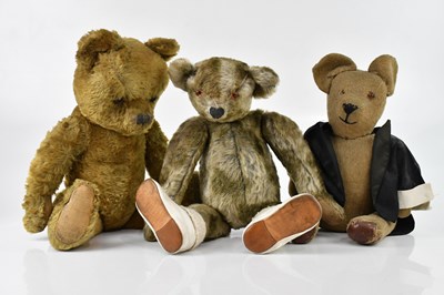 Lot 2076 - Three vintage plush teddy bears, including an...