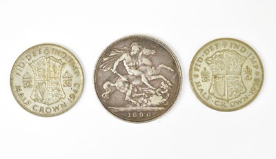 Lot 1207 - A Victorian silver crown, 1896, and two...
