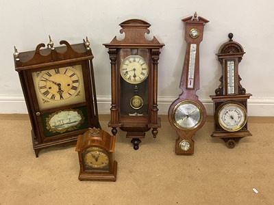 Lot 621 - Three wall and mantel clock, largest height...