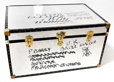 Lot 936 - An aluminium travel trunk with metal hinges...