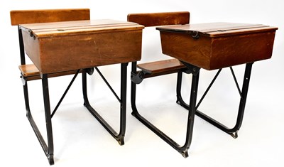 Lot 26 - A pair of vintage oak school desks, with...