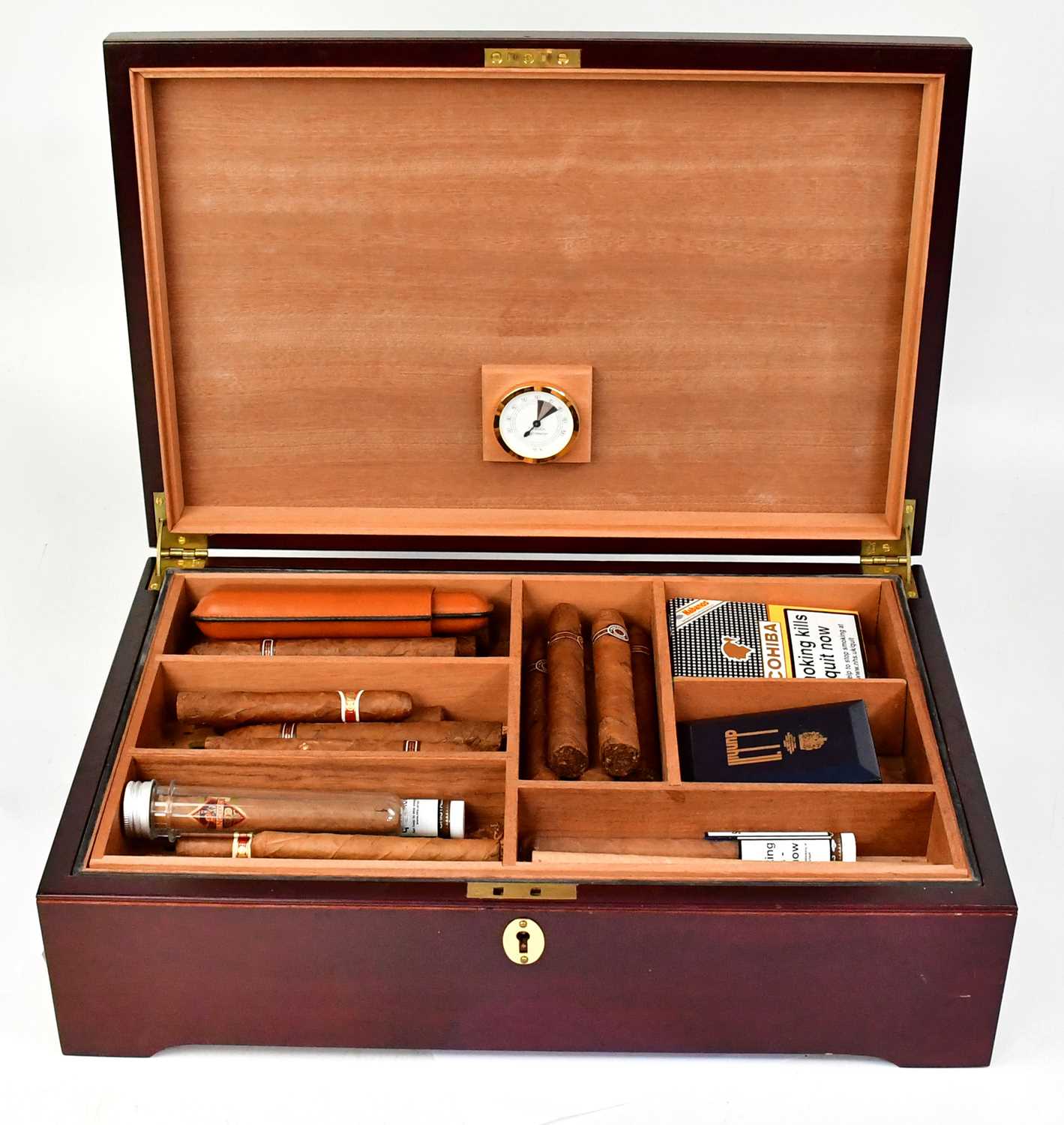 Lot 681 - A wooden cigar humidor, 13 x 46x 31cm, the top...
