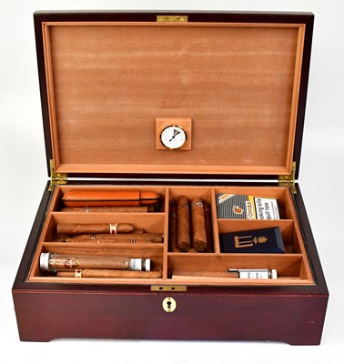 Lot 681 - A wooden cigar humidor, 13 x 46x 31cm, the top...