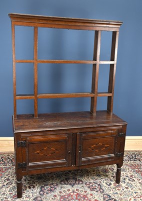 Lot 2737 - A George III oak high back dresser, with open...