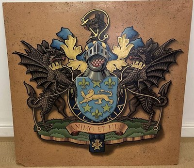Lot 91 - An heraldic coat of arms painted on board, 100...